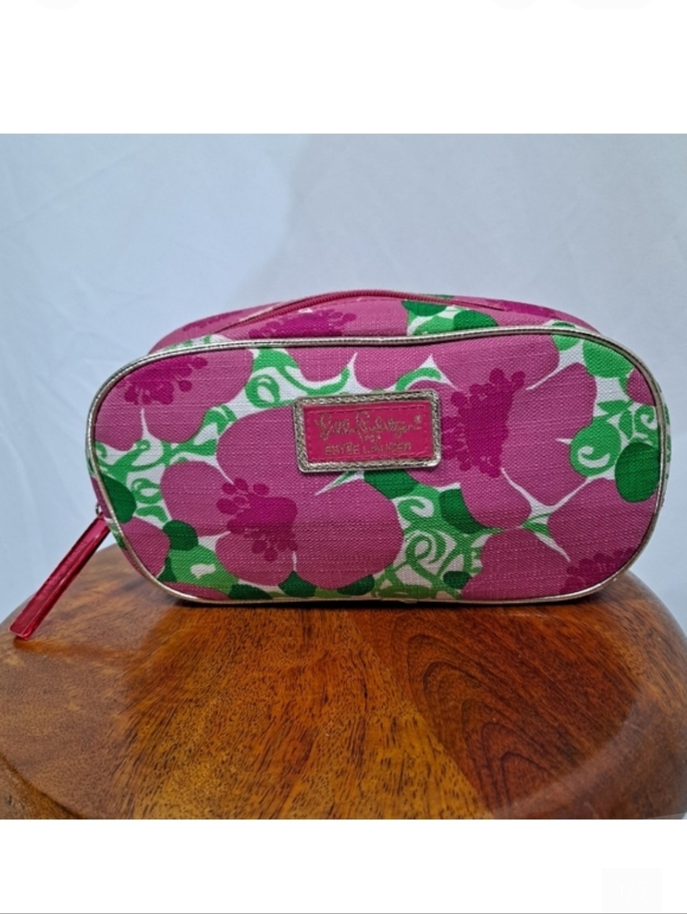 Lilly Pulitzer x Estee Lauder Pink And Green Hibiscus Zippered Cosmetic Bag